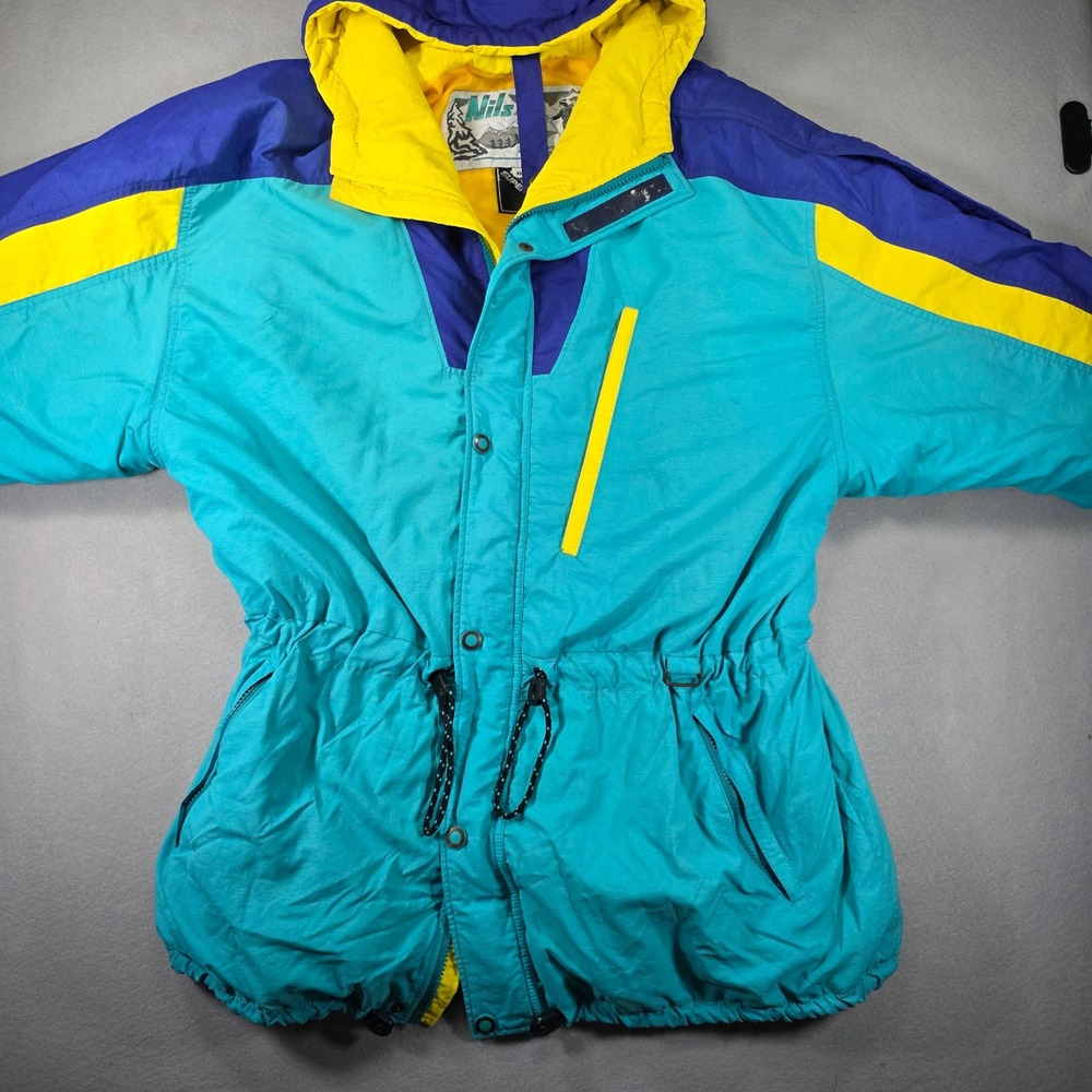 Vintage Nils Ski Jacket XL Teal Purple Yellow Colorblock Entrant Thermore USA - Picture 2 of 8